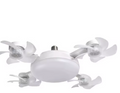 Novu Quad Fan in white, four-head E27 screw-in ceiling fan with round LED light panel