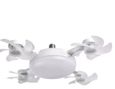 Novu Quad Fan in white, four-head E27 screw-in ceiling fan with round LED light panel